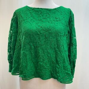 Zara Vibrant Green Lace Floral Blouse Top M